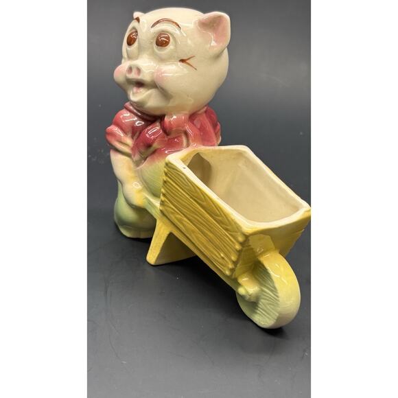 Vintage 1950s Shawnee Pottery Pig Planter, "Smiley Porky Pig" w/Wheelbarrow - Picture 12 of 15